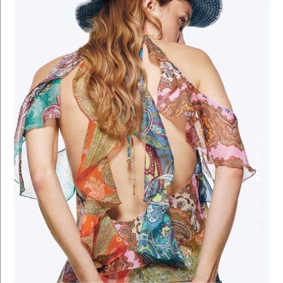 ZARA RUFFLED PATCHWORK TOP - Picture 5 of 9